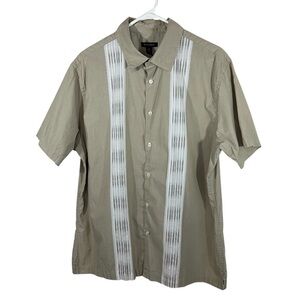 Van Heusen Men’s Large Brown White Short Sleeve Button Front Shirt Cotton Blend